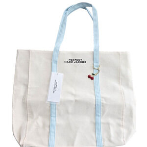 NWT Marc Jacobs Beige White Canvas Perfect Cherry Charm Women Tote Bag